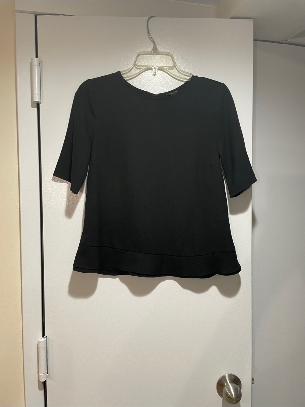 Ann Taylor Black Short Sleeve Ruffle-Hem Blouse